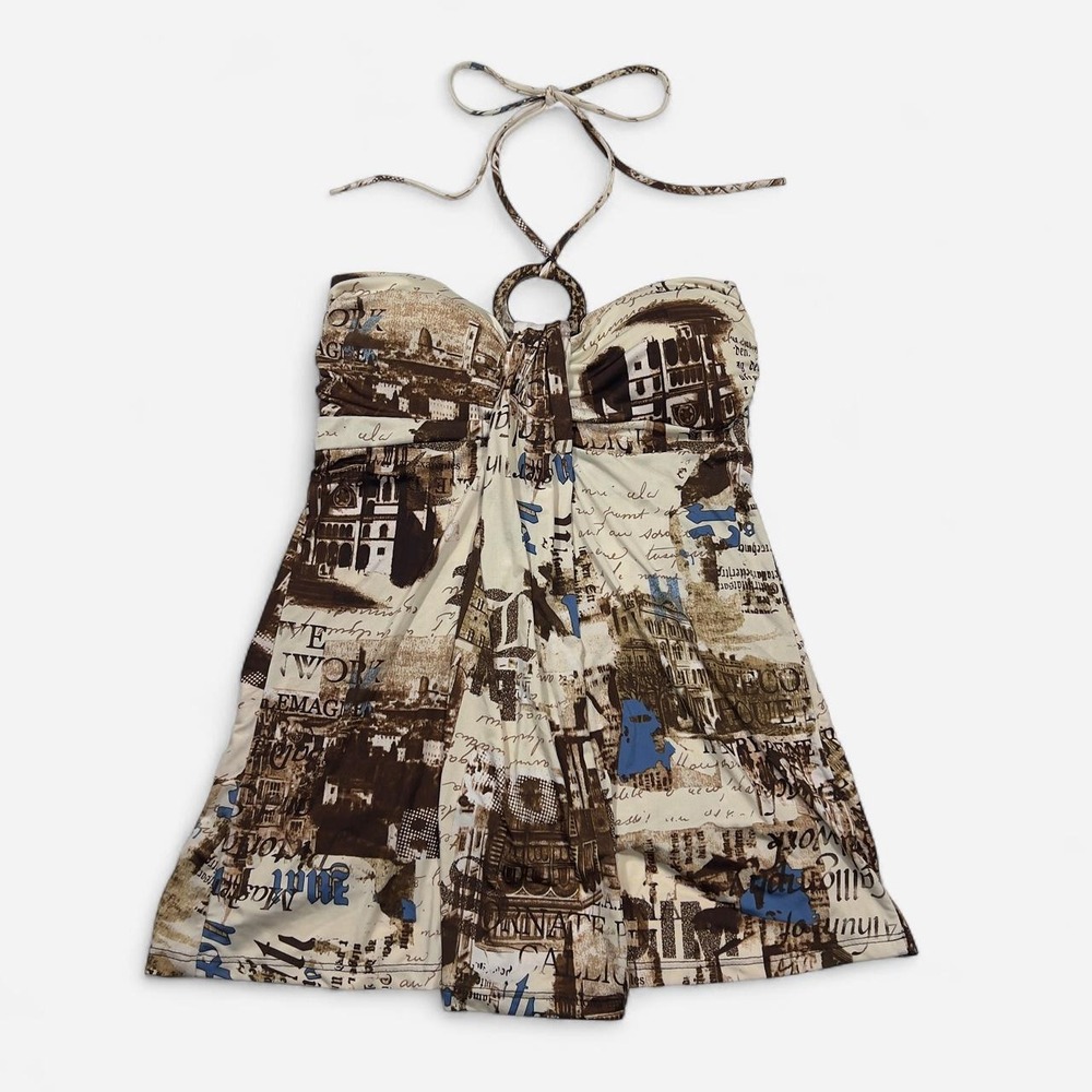 Y2K Vintage Body Central Postcard City Print Halter Top